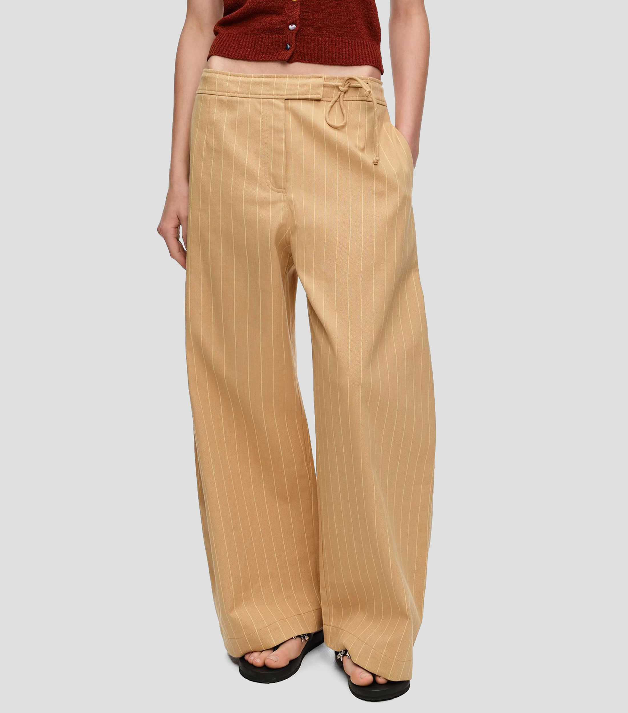 Pantalón barrel tobillero rayas ocre Mujer